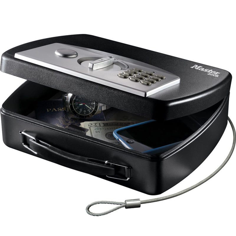 Master Lock P008EML Compact Portable Safe (Combination with Cable), Black/Grey - Image 1